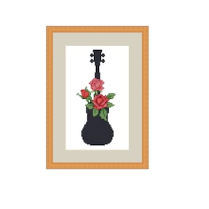 Ukulele Cross Stitch Pattern guitar floral instrument embroidery for Hawaii Music Lovers only 10 colors and 41 x 101 Stitches