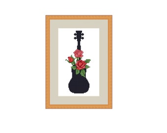 Ukulele Cross Stitch Pattern guitar floral instrument embroidery for Hawaii Music Lovers only 10 colors and 41 x 101 Stitches