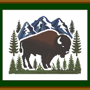 Bison Cross Stitch Pattern Country Rustic image Instant PDF Download 9 colors