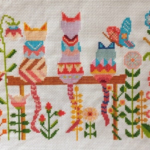 CAT cross stitch pattern cat in the garden cross stitch beginner flower cross stitch floral animal cross stitch