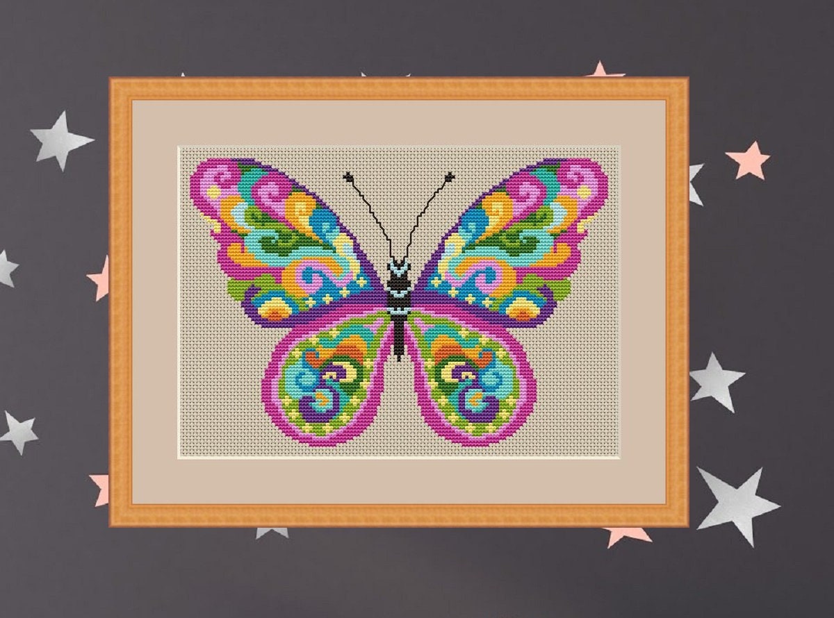 Cuadros Punto De Cruz Abillyn - Kit De Bordado De Mariposa Azul Con Estampado De Bordado De Punto De Cruz (mariposa 1 Kit Punto De Cruz Tela Impresa
