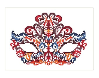 Cross, stitch, pattern, modern, Venice, mask, Venetian, embroidery, counted, masquerade, design, carnival, chart, Italy, face