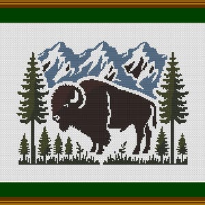 Bison Cross Stitch Pattern Country Rustic image Instant PDF Download 6 colors