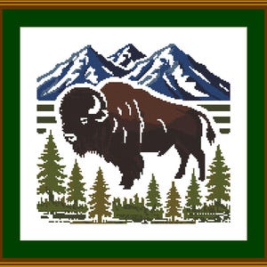 Bison Cross Stitch Pattern Country Rustic image Instant PDF Download 9 colors