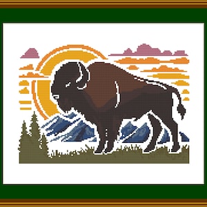 Bison Cross Stitch Pattern Country Rustic image Instant PDF Download 11 colors