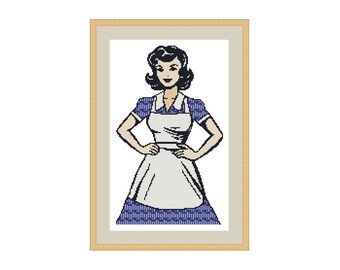 Patrón de punto de cruz de ama de casa retro, ama de casa de los años 50 (patrón en PDF)