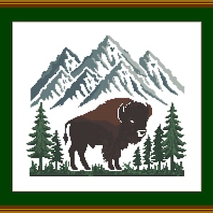 Bison Cross Stitch Pattern Country Rustic image Instant PDF Download 9 colors
