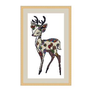 Simple Baby Deer Cross Stitch Pattern | Beginner-Friendly Embroidery with Flowers only 88 x 170 stitches and 15 colors