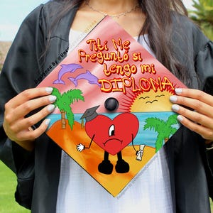 Bad Bunny Grad Cap Topper: Titi Me Pregunto Design