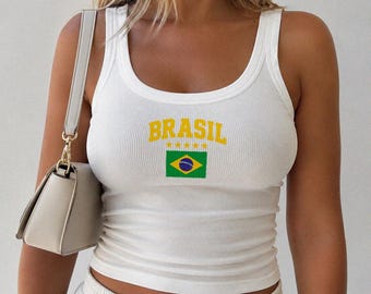 Geribbelde tanktop met Braziliaanse vlag