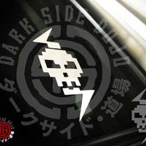 May include: White vinyl sticker with a pixelated skull and lightning bolt design. The sticker has the text "Dark Side Auto" in Japanese characters.