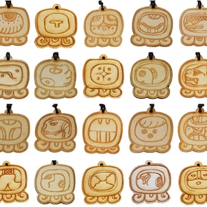 CHOOSE YOURS - Mayan Tzolkin Nagual Amulet, Mayan Calendar, Horoscope, Astrology Jewelry, Laser engraved, Wooden Necklace, Palo Santo oil