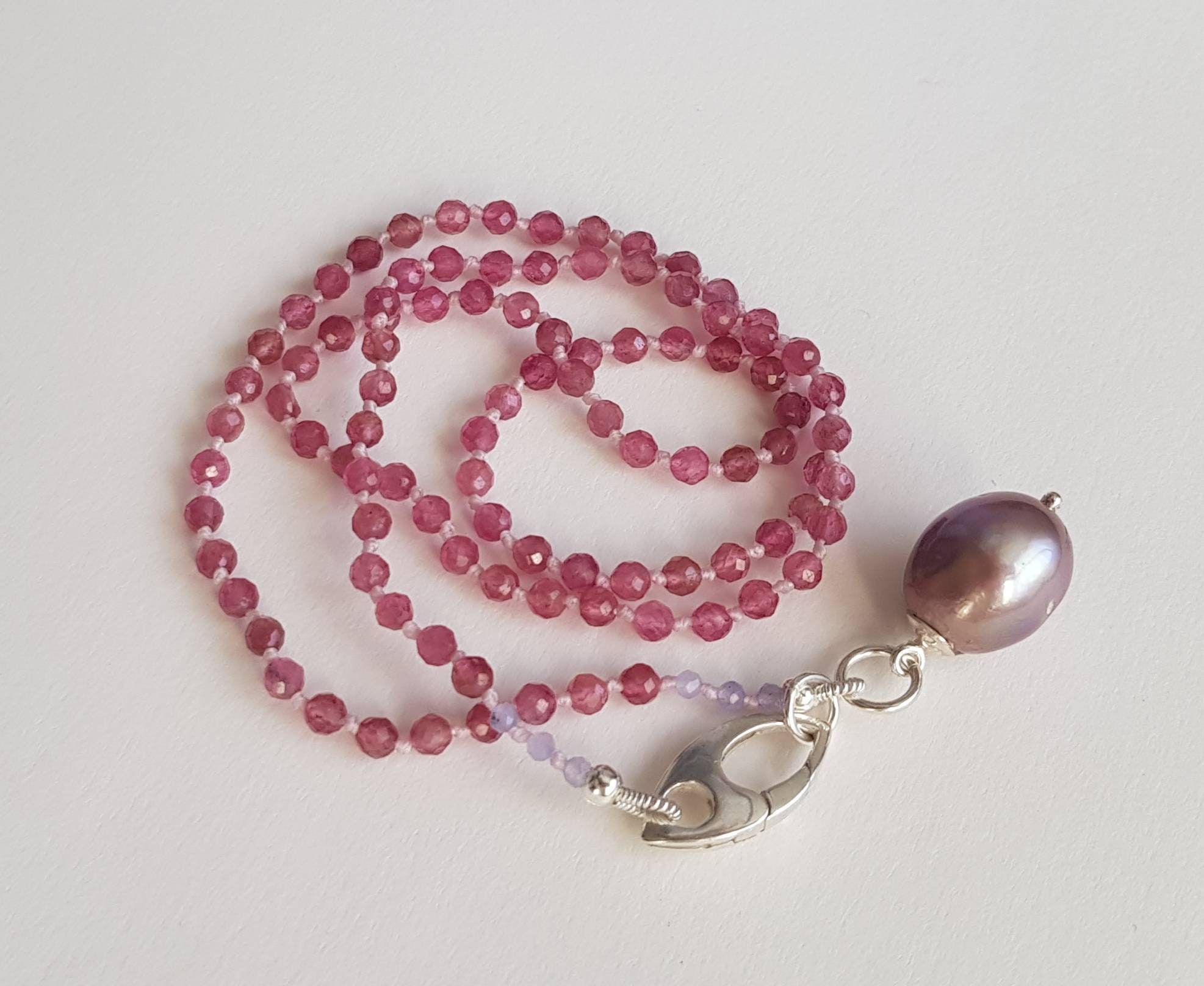 20in 925 Sterling Silver Pink Tourmaline Lavender Chalcedony - Etsy UK