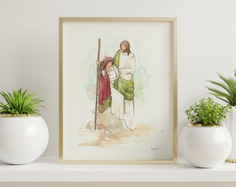 Nativity Watercolor- Christmas Brushworkbabe- Woman and Christ- Light the World