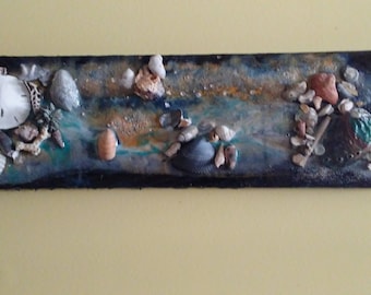 Wall Art Shells "Stormy Ocean Shore" Shell Wall Art/ Hanging Collage