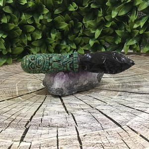 Zeremonieller Dolch aus schwarzem Obsidian mit Malachit aus Atlante, Teotihuacan