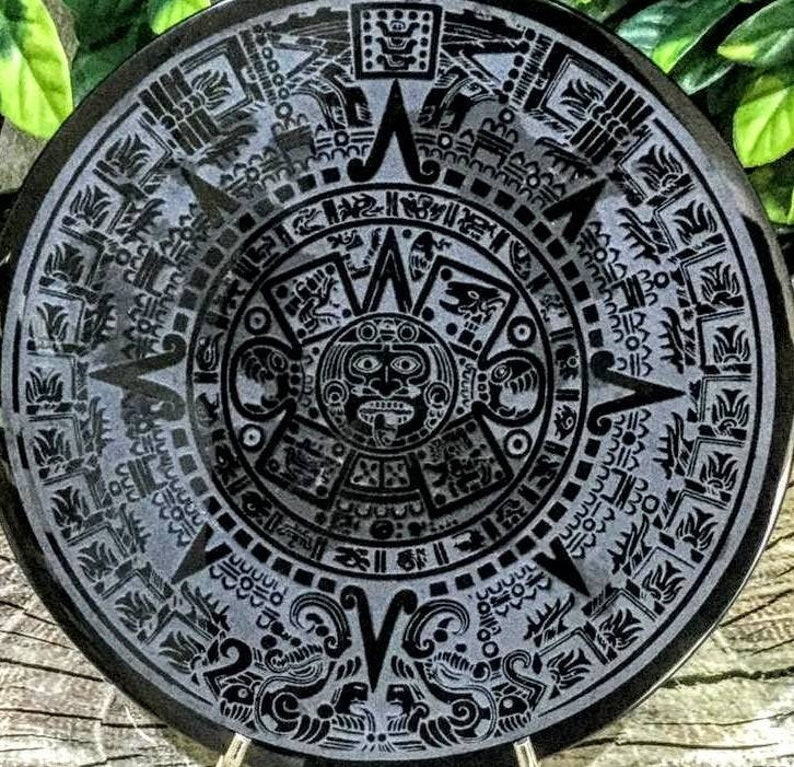 Obsidian Calendar Aztec Stone Of The Sun Etsy Obsidian calendar aztec stone of the sun etsy