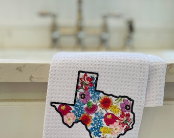 Texas Shaped Wildflowers Towel