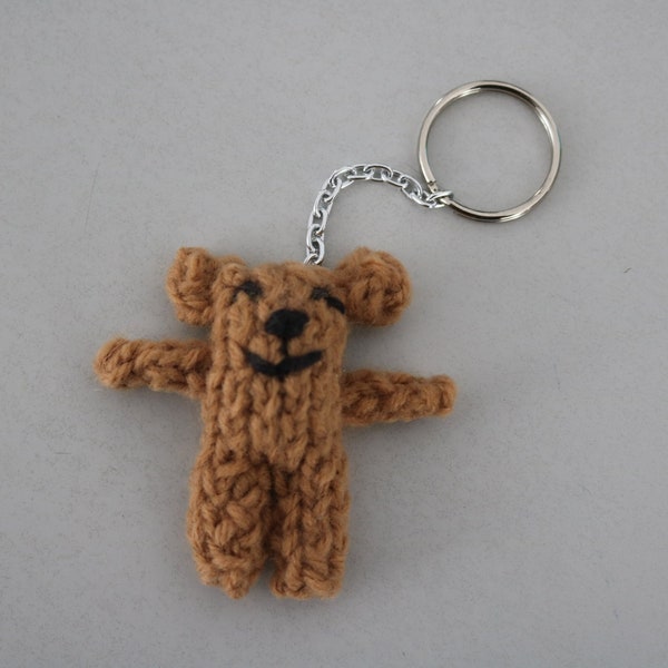 Miniature Knit Handmade Banjo Jr. The Brown/Beige/Tan Teddy Bear Plushy Keychain/Magnet/Christmas Ornament  With FREE Shipping