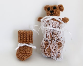 Baby Shower Gift-Beige/Tan Newborn Baby 0-3 Month Cozy Booties/Slippers/Socks/Leg Warmers w/ Plush Knit Custom Initial Bear. FREE Shipping