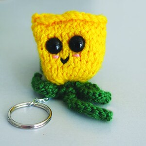 Miniature Knit Theresa The Tulip/Yellow Flower Plushy Keychain/Magnet/Christmas Ornament with FREE Shipping