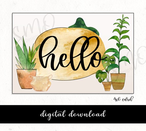Hello Postcard hello Card New Printable Postcard Instant | Etsy