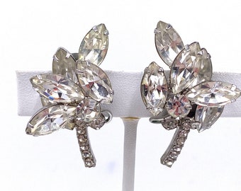 Vintage Juliana Delizza & Elster Clip on Earrings Clear Rhinestones Silver Tone / Vintage Costume Jewelry