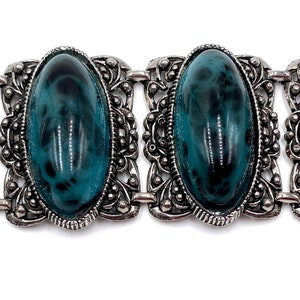 Vintage Selro Chunky Panel Bracelet Blue Black Lucite Silver Tone / Vintage Costume Jewelry