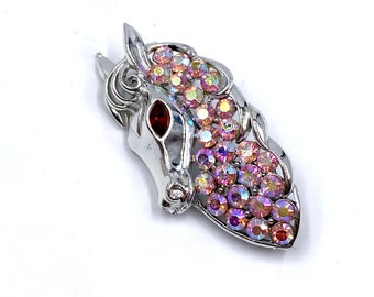 Vintage Signed Coro Horse Brooch Pink AB Rhinestones Shiny Silver Tone Setting / Vintage Costume Jewelry