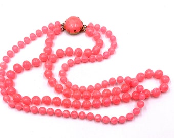 Vintage 2 Strand Pink Beaded Necklace Gold Tone Nice Length / Vintage Costume Jewelry