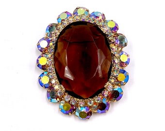 Vintage Verified Juliana Delizza & Elster Brooch Topaz and Aurora Borealis Rhinestones / Vintage Costume Jewelry