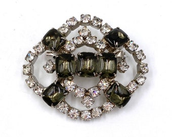 Vintage Brooch Gray / Black Diamond and Clear Rhinestones / Vintage Costume Jewelry