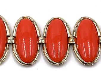 Vintage Signed Coro Chunky Panel Bracelet Orange Lucite Gold Tone Setting / Vintage Costume Jewelry