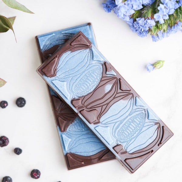 Barra de chocolate vegana cruda con arándanos. Postre sin horno. Día de la Madre. Regalos veganos. Cajas de regalo.