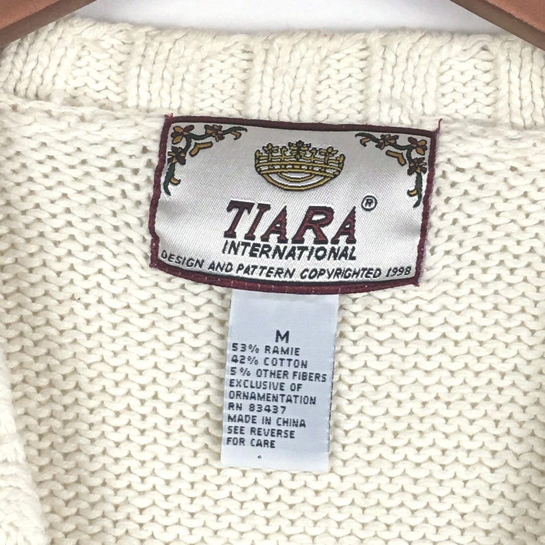 Tiara International Vintage Christmas Sweater Vest M Beige Beaded Embroidered