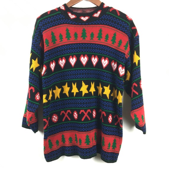 Vintage Christmas pullover sweaterChristmas tree star stripessize XL