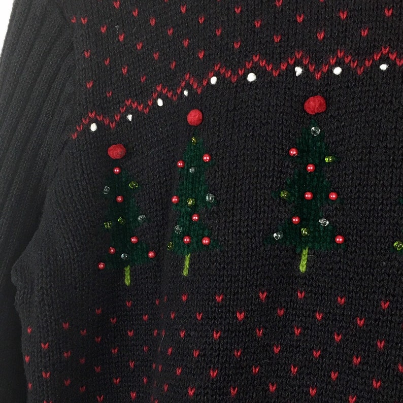 Villager Sport By Liz Claiborne Vintage Ugly Christmas Sweater M Black Beaded