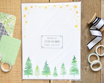 20 Sheets - Letter Sized Winter Stationary - Pine Tree Bordered Stationary - Christmas Paper - 8.25x10.75 Size - Winter Design -Letter Paper