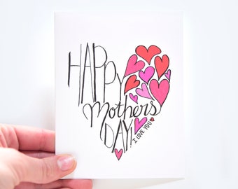 Happy Mothers Day "I Love You" - Original Hand-drawn Design - Single Card - Mothers Day Card - I Love You Mom - Blank Card - Mom Card