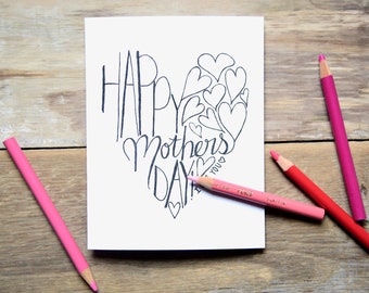 Single Coloring Card - Happy Mothers Day Card - Mom Coloring Card - I love you Mom coloring card - Coloring Card - Mother Card - Mom Card