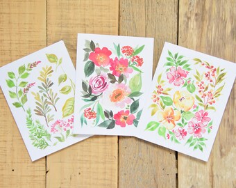 Floral Herbal Card Set - Cute Floral Greeting Cards - Peony, Herbs and Tropical Greeting Cards - Notecard - Gift For Her - Watercolor Cards