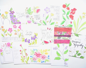 Mystery Card Set - Set of 10 Greeting Cards - Floral Greeting Card set - Mix set of greeting cards, Thank You Card set - Congrats, Sympathy