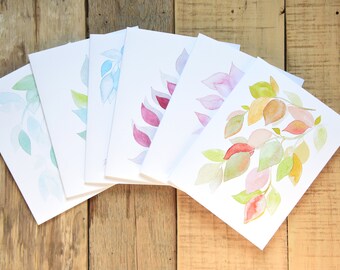 Set of 6 - Faded Watercolor Leaves - Delicate Leaf Greeting Cards - Colorful Everyday Cards - Hand painted Cards - Original Watercolor Art