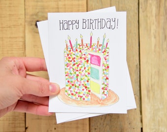 Cute Birthday Card - A2 Card - Birthday Card - Pretty Birthday Layer Cake Card - Blank Card - Cute Cake Birthday Card Child Adult Joke Card