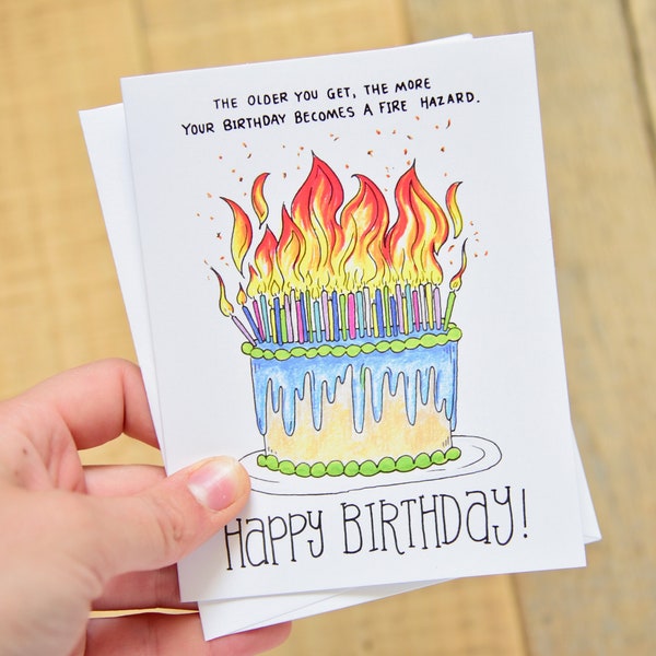 Funny Fire Birthday Card - A2 Card - Birthday Card - Funny Birthday Fireman Card - Blank Card - Cute Cake Birthday Card - Adult Joke Card