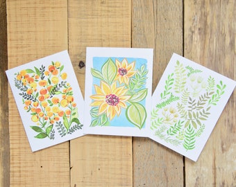 Sunny Day Floral Card Set - Cute Floral Greeting Cards - Yellow Greeting Cards - Notecard - Gift For Her - Watercolor Cards