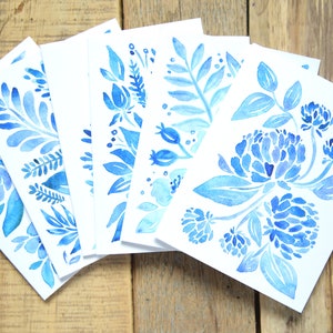 Set of 6 - Blue Delft Watercolor - Blue Watercolor Greeting Cards - Everyday Cards - Hand painted Cards - Original Watercolor Small Card Set