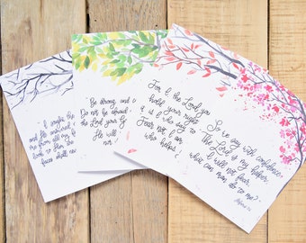 Set of 4 - Four Seasons Verse Card Set - Encouraging Greeting Cards - Bible Verse Cards -Everyday Cards -Handpainted Card set -Greeting Card