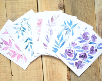 Set of 6 - Watercolor Florals - Delicate Watercolor Greeting Cards - Calming Everyday Cards - Hand painted Cards - Original Watercolor Art
