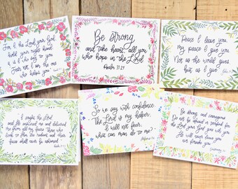 Set of 6 - Floral Verse Card Set - Encouraging Greeting Cards - Bible Verse Cards -Everyday Cards -Handpainted Card set -Greeting Verse Card